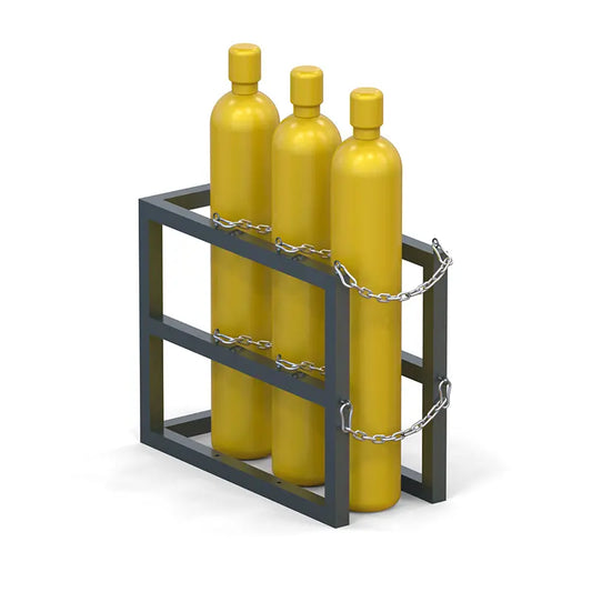 Gas cylinder rack R1X3 filled with three compressed gas bottles securely fastened