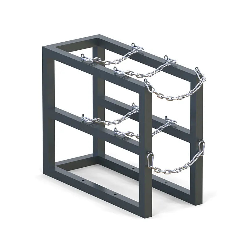 Welded steel tube gas cylinder rack model R1X3, single-row design for three compressed gas cylinders