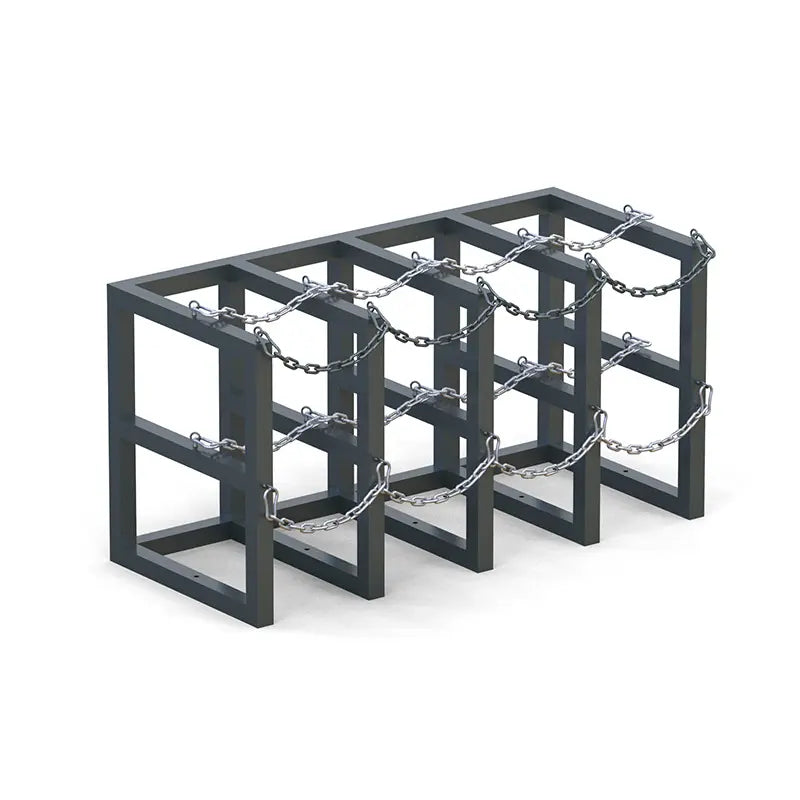 Heavy-duty steel gas cylinder rack R4X2, 4x2 layout for eight compressed gas bottles