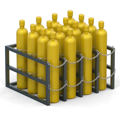Gas cylinder rack R4X4 loaded with sixteen compressed gas cylinders 