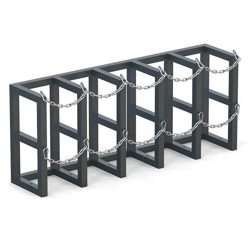 Steel gas cylinder rack R5X1, 5x1 layout for five compressed gas bottles