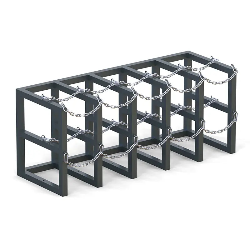 Empty gas cylinder storage rack that can hold up-to ten bottles.