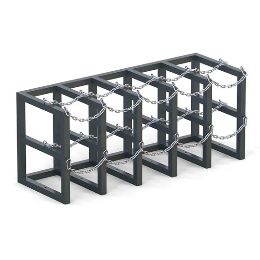 Empty gas cylinder storage rack that can hold up-to ten bottles.