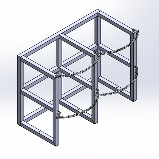 Steel liquid gas cylinder rack R2X22, 2×22-inch tank configuration for two Dewar cylinders